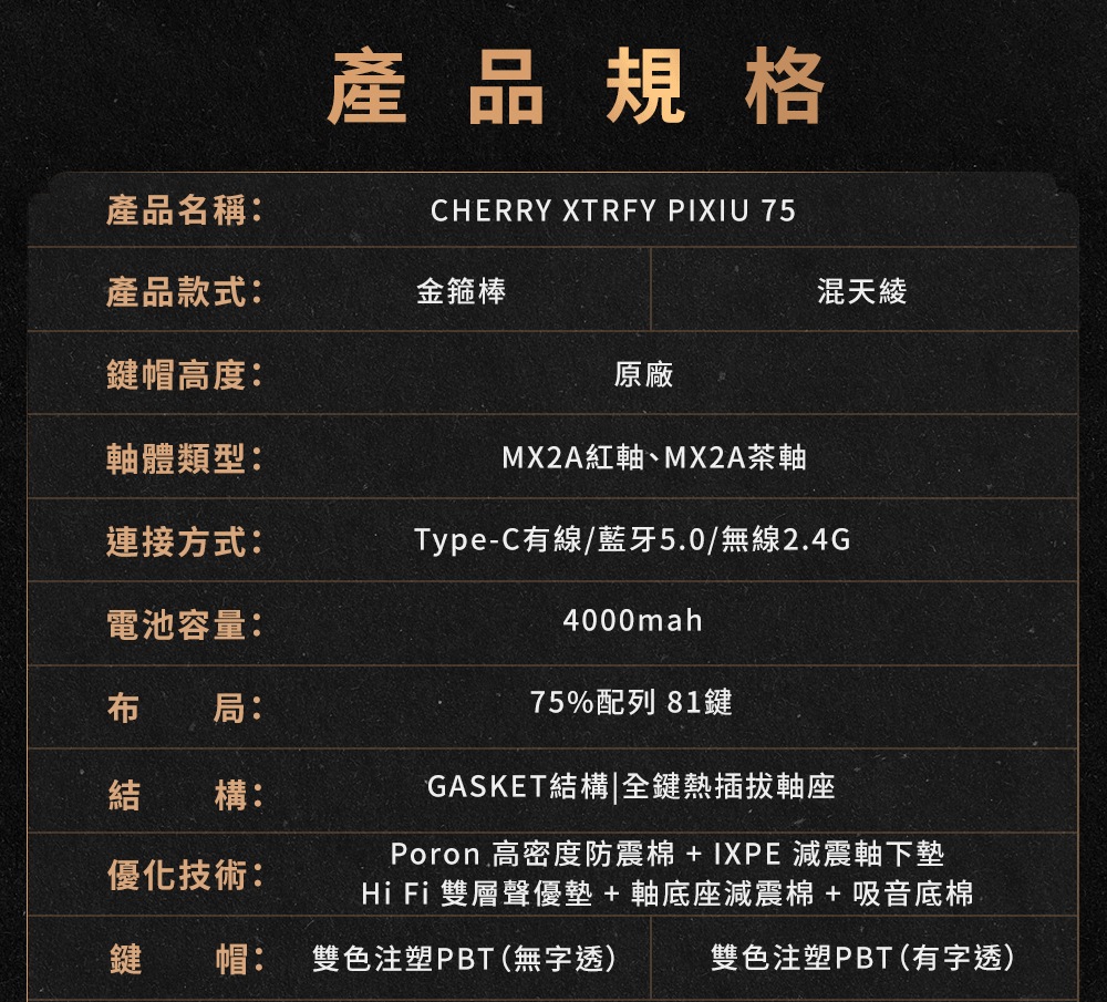 Cherry 無線三模 PIXIU75 RGB MX2A 混天綾紅軸